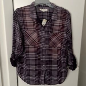NWT Francesca’s Purple Plaid Button Down